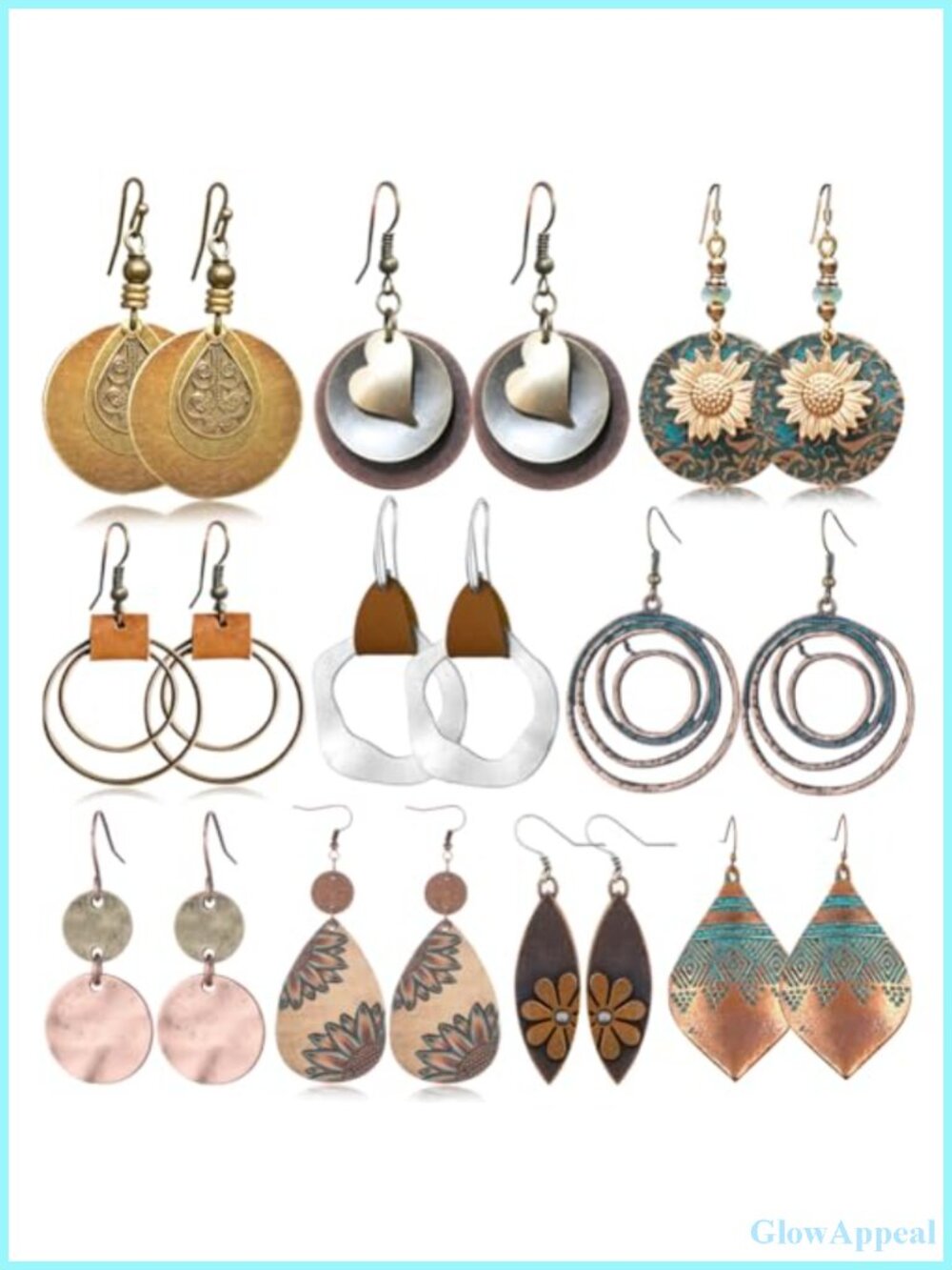 10 Pair Vintage Dangle Earrings Set Boho Sunflower Geometric Teardrop Women